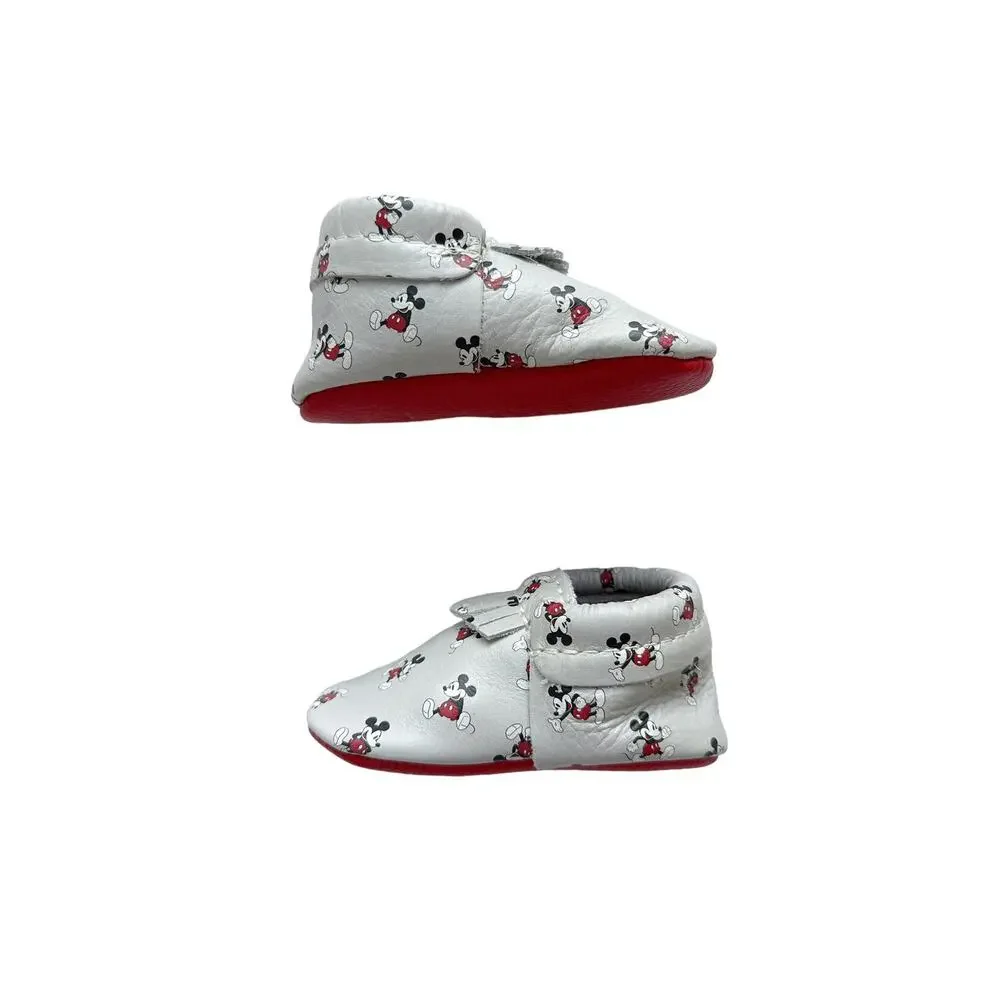 Freshly Picked Baby Moccasins - White with Red Accents & Black Disney Print